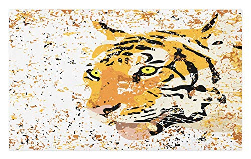 Ambesonne Animal Doormat, Wildlife Theme Vector Illustration of a Tiger Portrait Grunge Style Illustration Print, Decorative Polyester Floor Mat with Non-Skid Backing, 30" X 18", Orange