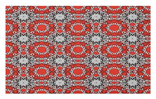 Ambesonne Mandala Doormat, Doodle Flowers Swirls Style Repetitive Grid Illustration in Warm Colors, Decorative Polyester Floor Mat with Non-Skid Backing, 30" X 18", Orange White and Black