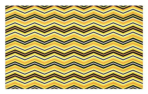 Ambesonne Yellow Chevron Doormat, Horizontal Zigzag Stripes in Vibrant Colors Modern Graphic, Decorative Polyester Floor Mat with Non-Skid Backing, 30" X 18", Yellow Orange Black