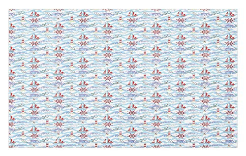 Ambesonne Lighthouse Doormat, Wavy Stripes Ocean Ship Steering Wheel Message in a Bottle Seagulls, Decorative Polyester Floor Mat with Non-Skid Backing, 30" X 18", Pale Blue Purple Red Ambesonne Lighthouse Doormat, Wavy Stripes Ocean Ship Steering Wheel Message in a Bottle Seagulls, Decorative Polyester Floor Mat with Non-Skid Backing, 30" X 18", Pale Blue Purple Red