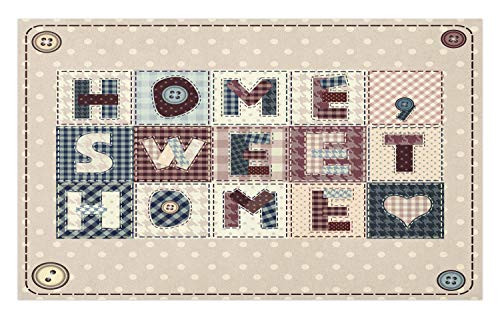 Ambesonne Saying Doormat, Patchwork Style Composition with Letters on Retro Polka Dots Buttons Print, Decorative Polyester Floor Mat with Non-Skid Backing, 30" X 18", Multicolor