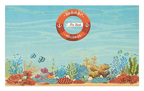 Ambesonne Marine Doormat, Life Over Coral Reef Sea Tropical Ocean Bubbles Beach Mystic Subaquatic, Decorative Polyester Floor Mat with Non-Skid Backing, 30" X 18", Pale Blue Orange