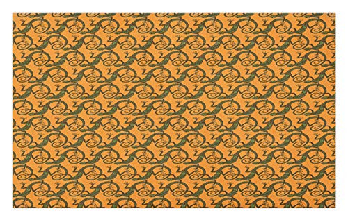 Ambesonne Gecko Doormat, Lizard Pattern with Motifs Triangles and Circles on Warm Backdrop, Decorative Polyester Floor Mat with Non-Skid Backing, 30" X 18", Green Brown and Orange