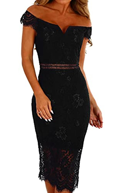 Shawhuwa Womens Sexy Criss Cross Off Shoulder Bodycon Party Club Midi Dress Black L Shawhuwa Womens Sexy Criss Cross Off Shoulder Bodycon Party Club Midi Dress Black L