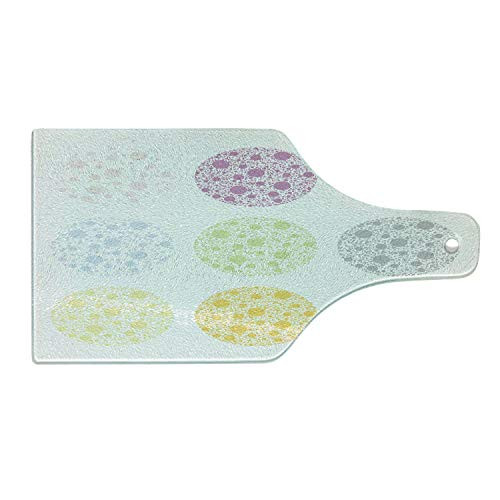 Ambesonne Polka Dots Cutting Board, Different Colored Grand Polka Dots Filled with Little Round Figures Pattern, Decorative Tempered Glass Cutting and Serving Board, Wine Bottle Shape, Multicolor