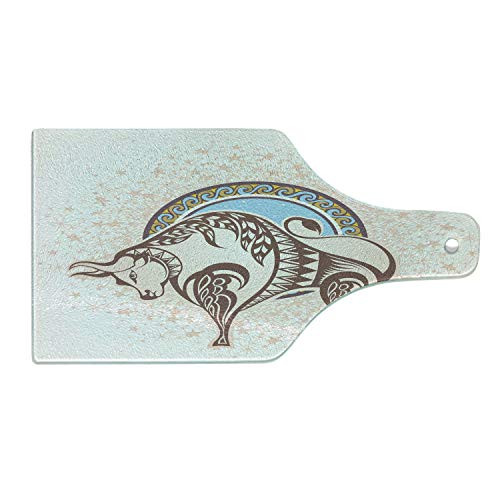 Ambesonne Zodiac Cutting Board, Ancient Horoscope Icon Taurus with Bull Figure on Grungy Prediction Graphic Design, Decorative Tempered Glass Cutting and Serving Board, Wine Bottle Shape, Brown Beige