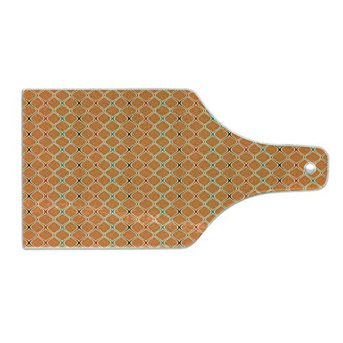 Ambesonne Orange Cutting Board, Vibrant Old Fashion Trippy Figures with Unusual Shapes in Earthen Toned Display, Decorative Tempered Glass Cutting and Serving Board, Wine Bottle Shape, Multicolor