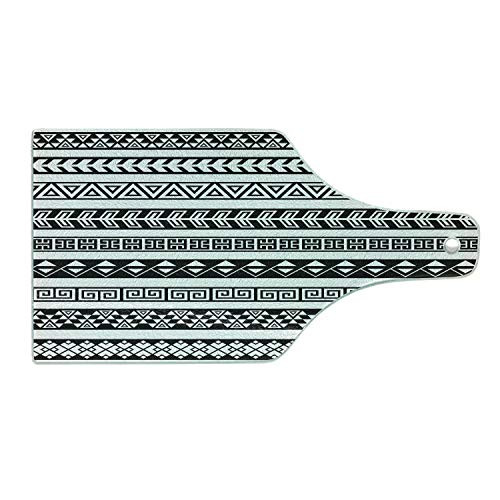 Ambesonne Boho Cutting Board, Tribal Ethnic Borders Native American Aztec Ancient Geometric Folkloric Figures, Decorative Tempered Glass Cutting and Serving Board, Wine Bottle Shape, Black and White