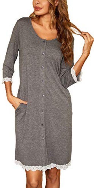 Ekouaer Women's Nightgown for women Sleepwear 3/4 Sleeves Nightshirts Soft Button Sleep Dress Ekouaer Women's Nightgown for women Sleepwear 3/4 Sleeves Nightshirts Soft Button Sleep Dress