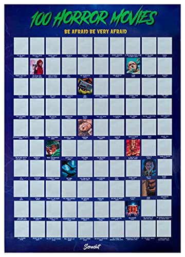 Scrachit 100 Horror Movie Scratch Off Poster - Realistic Hand Drawn Illustrations - 2021 Updated Bucket List - Gifts For Horror Movie Fans