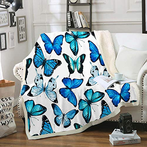 Merryword Blue Butterfly Blanket Butterfly Throw Blanket Sherpa Fleece Blanket Chic Blue Blanket for Bedroom Couch Sofa -Throw-50"x60"-, Blue Butterfly- Merryword Blue Butterfly Blanket Butterfly Throw Blanket Sherpa Fleece Blanket Chic Blue Blanket for Bedroom Couch Sofa -Throw-50"x60"-, Blue Butterfly-