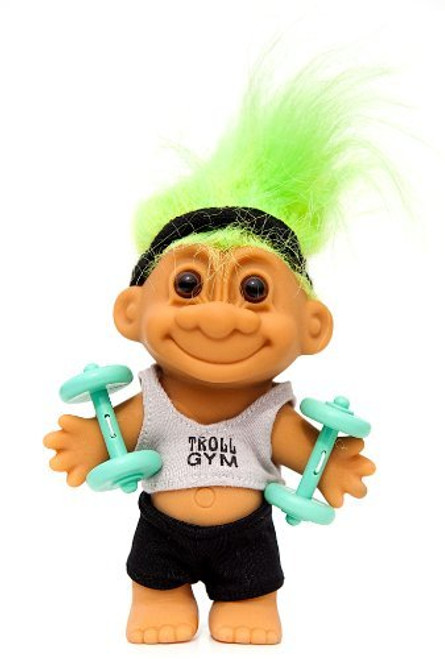 My Lucky GYM TROLL w/Barbells 6" Troll Doll -Green Hair- My Lucky GYM TROLL w/Barbells 6" Troll Doll -Green Hair-