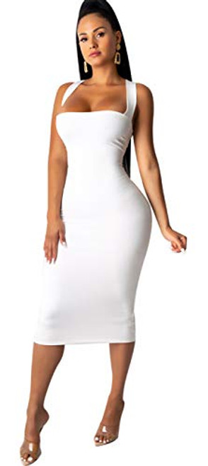 Hotheart Women's Sleeveless Bandage Lace Up Bodycon Sexy Nightclub Party Dress White Hotheart Women's Sleeveless Bandage Lace Up Bodycon Sexy Nightclub Party Dress White