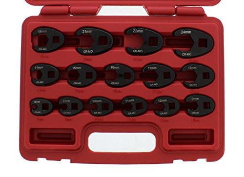 ABN Jumbo Crowfoot Flare Nut Wrench Set Metric 15-Piece Tool Kit for 3/8" Inch and 1/2" Inch Drive Ratchet