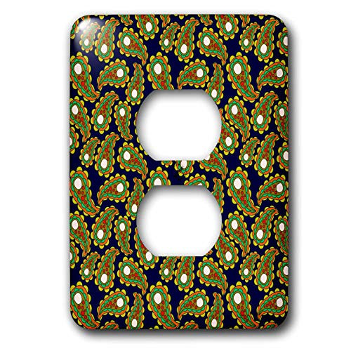 3dRose Image of Smaller Orange And Chartreuse Paisley On Navy. - Light Switch Covers -lsp-327448-6-