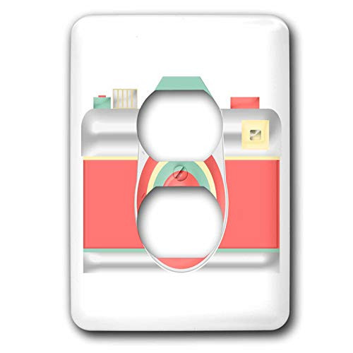 3dRose Cute Orange, Mint Green, and White Camera Illustration - Light Switch Covers -lsp-340011-6-