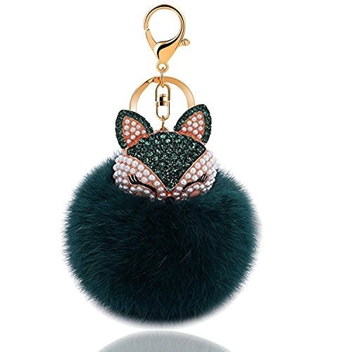 Fashion Girls Fox Fur Ball Keychain,Bag Pendant Pom Pom Alloy Key Ring Chain