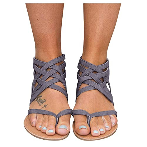 cooki Sandals for Women, Womens Casual Summer Zipper Flat Sandals Beach Sandals Open Toe Ladies Sandals Gray