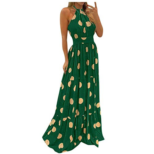 Dress for Women Elegant,Sexy Sleeveless Beach Dress Women Tropical Print Halter Backless Maxi Dress Green