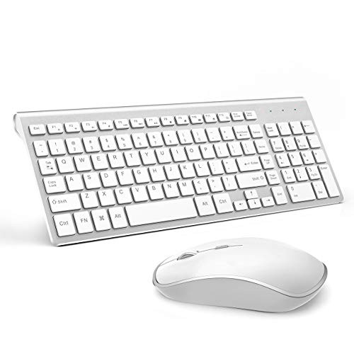 Wireless Keyboard and Mouse,JOYACCESS USB Slim Wireless Keyboard Mouse with Numeric Keypad Compatible with iMac Mac PC Laptop Tablet Computer Windows -Silver White- -Renewed-