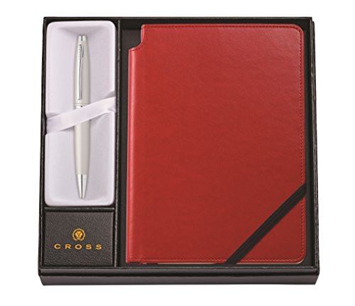 Cross Calais Satin Chrome Ballpoint Pen & Crimson Medium Journal
