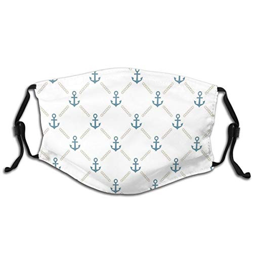 Activated carbon filter Windproof mask for Unisex,Blue Stripes Frame With Abstract Stripes And Chain Figures Symmetrical Pattern