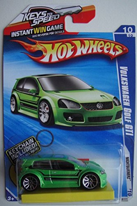 Hot Wheels 2010 NIGHTBURNERZ 10/10, GREEN VOLKSWAGEN GOLF GTI 98/240 INCLUDED KEYCHAIN 2 OF 4 KEYS TO SPEED CARD