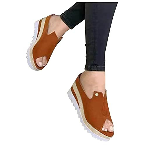 Aniywn Womens Wedge Platform Sandals Comfortable Open Toe Platform Sandal Casual Slip On Espadrille Wedge Sandals Brown