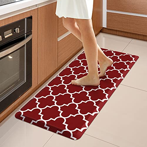 WISELIFE Kitchen Mat Cushioned Anti-Fatigue Kitchen Rug,17.3"x 39",Non Slip Waterproof Kitchen Mats and Rugs Heavy Duty PVC Ergonomic Comfort Mat for Kitchen, Floor Home, Office, Sink, Laundry,Red