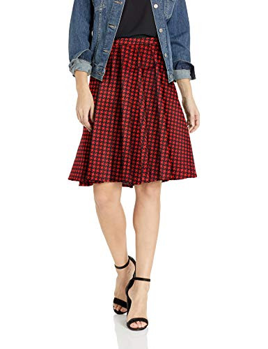 Star Vixen Women's Full Knee-Length Ponte Knit Skater, White/Navy Houndstooth, Large