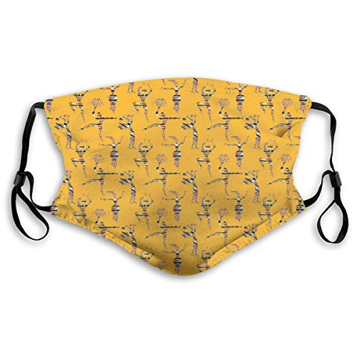 Activated Carbon Filter Windproof mask for Unisex Adult,Ethnic Themed Illustration of Tribal Stylized Dancing Figures,Printed Facial Decorations