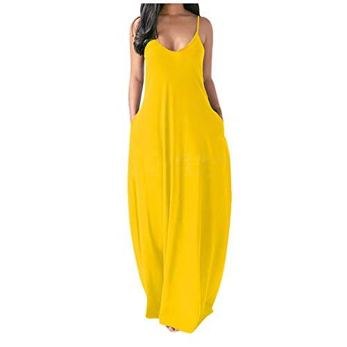ZASUN Maxi Dresses for Women Casual Sling Long Dresses with Pockets Solid Color Cami Beach Dresses Plus Size Summer Dresses Yellow