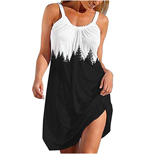 iYBWZH Women's Fashion Dresses Summer Sexy Sleeveless Cute Cartoon Print Hem Loose Beach Dress White