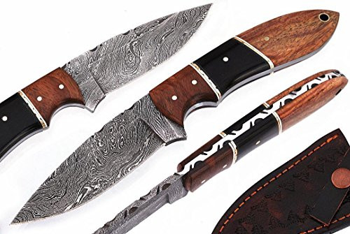 Noshra Wholesale Custom Made 9" Farmers Raw Wood Handle Fixed Blade Handmade Damascus Steel Full Tang Hunting Knife with Prime Quality Blade with Free Leather Case