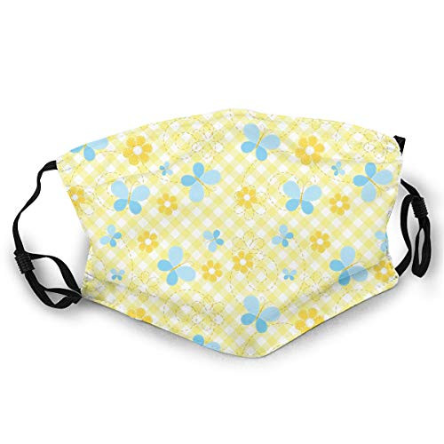 Reusable Face Shield Mouth Scraf,Kids Pattern with Daisy Flower Figures and Cute Butterflies M,