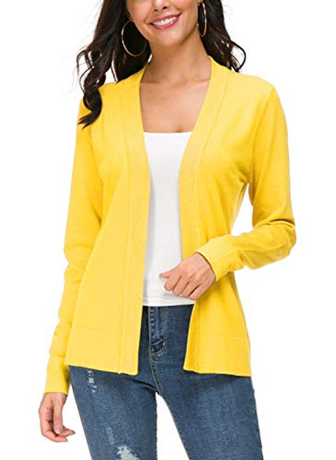 Urban CoCo Women's Long Sleeve Open Front Knit Cardigan Sweater -2XL, Lemon Yellow-