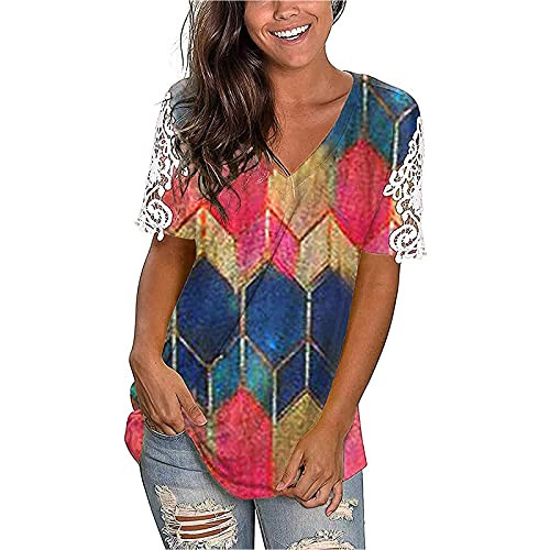 Qopobobo Womens Tops,Womens Plus Size Tops Short Sleeve Gradient Tees Pleated Button Up Shirts Tunics Top Casual Tee Top