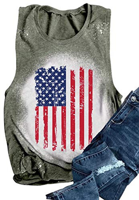 American Flag Bleached Sleeveless T Shirts Patriotic Stars Stripes Tank Tops Womens Vintage 4th of July Graphic Tee Tops -Green, X-Large- American Flag Bleached Sleeveless T Shirts Patriotic Stars Stripes Tank Tops Womens Vintage 4th of July Graphic Tee Tops -Green, X-Large-
