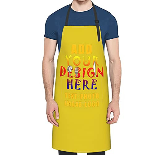 Custom Aprons Personalized Aprons with Pockets Customize Name Text Logo Image Photo Grill Cook Chef Apron -Yellow-