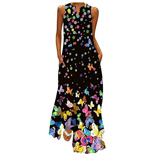 CapsA Women's Sundress Butterfly Print Sleeveless V Neck Tank Dress Summer Maxi Long Dress with Pockets Boho Beach Sundress CapsA Women's Sundress Butterfly Print Sleeveless V Neck Tank Dress Summer Maxi Long Dress with Pockets Boho Beach Sundress