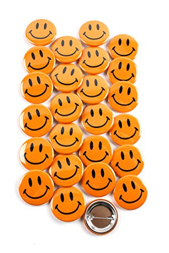 Classic Orange Smiley Face Pinback Button Badges - 1.5 Inch Round - 25 Pack