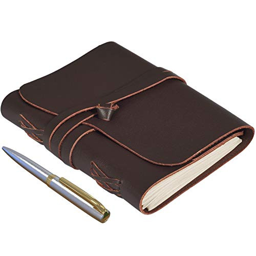 Elizo Refillable Leather Journal Blank Pages - Brown Leather Journal for Men and Women - Leather Notebook - Leather Bound Journal  Large Leather Leather Sketchbook with Pen  240 Pages, 7x9  1002