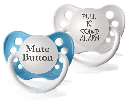 Personalized Pacifiers Pull to Sound Alarm Pacifier  and  Mute Button Pacifier, 2 Pack - Baby Blue