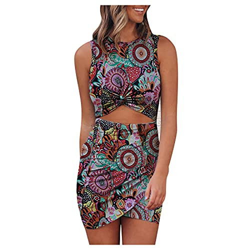 Women's Sleeveless Hollow Out Twist Bodycon Dress Wrap Slim Fit Party Evening Dresses Red