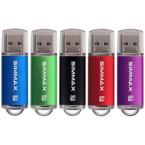 SIMMAX Flash Drive 5 Pack 64GB USB 2.0 Flash Drives Thumb Drive Memory Stick Pen Drive with Led Indicator -Blue Green Black Red Purple-