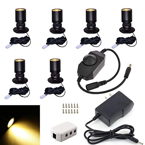 Xking Dimmable LED1.5W 12VDC Mini Spotlight Jewelry Showcase Display Lighting Fixture Black Shell Surface Mount with Online PWM Dimmer(Pack-6,Warm White 3000k)