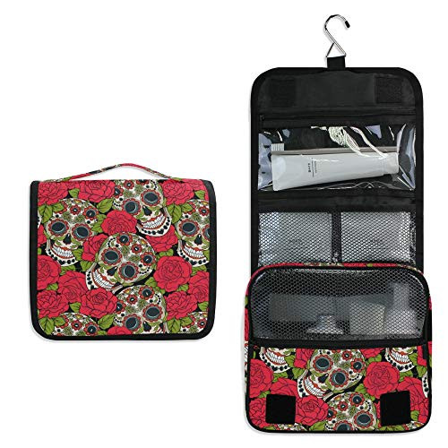 ALAZA Sugar Skull Red Rose Flower Travel Toiletry Bag Hanging Multifunction Cosmetic Case Portable Makeup Pouch Organizer with Hook ALAZA Sugar Skull Red Rose Flower Travel Toiletry Bag Hanging Multifunction Cosmetic Case Portable Makeup Pouch Organizer with Hook