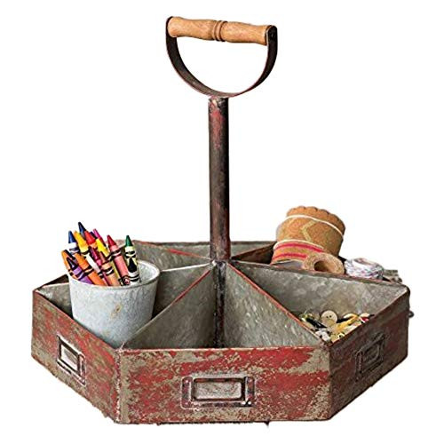 Rustic Red/ Grey Divided Hexagon Caddy Industrial Farmhouse Chic