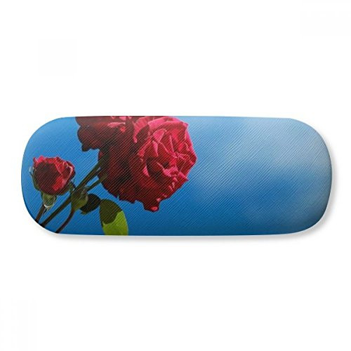 Blue Sky Red Roses Green Leaves Glasses Case Eyeglasses Hard Shell Storage Spectacle Box