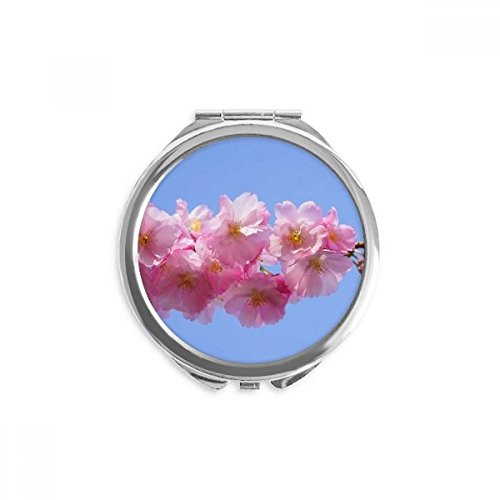 Blue Sky Pink Beautiful Flowers Hand Compact Mirror Round Portable Pocket Glass
